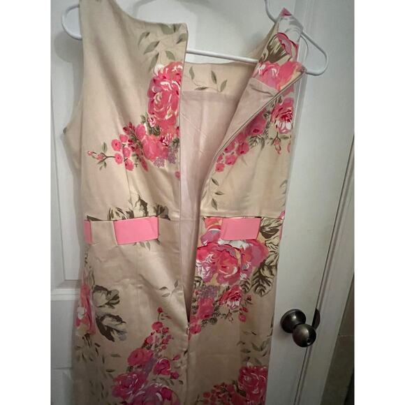 Yuke Floral Fairy Sleeveless Pink & Beige sheath dress Sz 10 barbiecore wedding - Picture 7 of 9